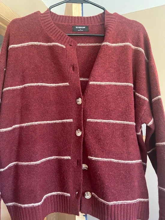 Workshop Republic Clothing Burgundy Striped Button-Up Cardigan - Picture 2 of 4